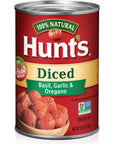 Hunts Diced Tomatoes with Basil Garlic  Oregano Keto Friendly 145 oz