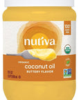 Nutiva Organic Coconut Oil with Non-Dairy Butter Flavor, 29 Fl. Oz. USDA Organic, Non-GMO, Whole 30 Approved, Vegan & Gluten-Free, Plant-Based Replacement for Butter