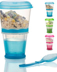 Cereal On The Go, Cup Container Breakfast Drink Milk Cups Portable Yogurt and Travel To-Go Food Containers Storage With Spoon(Blue)