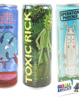 Rick and Morty Energy Drink 3 pack Toxic Rick Fleeb Juice Operation Phoenix and 2 Gosutoys Stickers