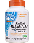 Doctor's Best Stabilized R-Lipoic Acid with BioEnhanced Na-RALA, Helps Support Glucose Metabolism and Energy Production, Non-GMO, Gluten Free, Vegan, 200 mg, 60 Count