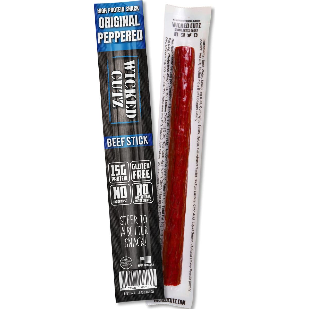 Original Peppered Beef Sticks  Tender Flavorful Extra Large Beef Jerky Sticks with 15g of Protein Per Meat Stick Gluten Free High Protein Low Carb Healthy Snacks for Adults 12 Sticks