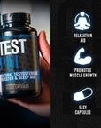 TEST PM Testosterone Booster & Sleep Aid Supplement for Men | Promote Recovery, Muscle Growth, Rest | Night Time Muscle Builder with Ashwagandha, L-Theanine, & More | 60 Natural Veggie Pills