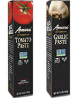 Amore Crowd Favorite  Garlic Paste 32oz  Tomato Paste 45oz in a Tube Vegan Non GMO Verified Variety 2 Pack