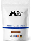 Momentous Essential Grass-Fed Whey Protein Isolate, 24 Servings Per Pouch for Essential Everyday Use, Gluten-Free, NSF Certified (Chocolate)