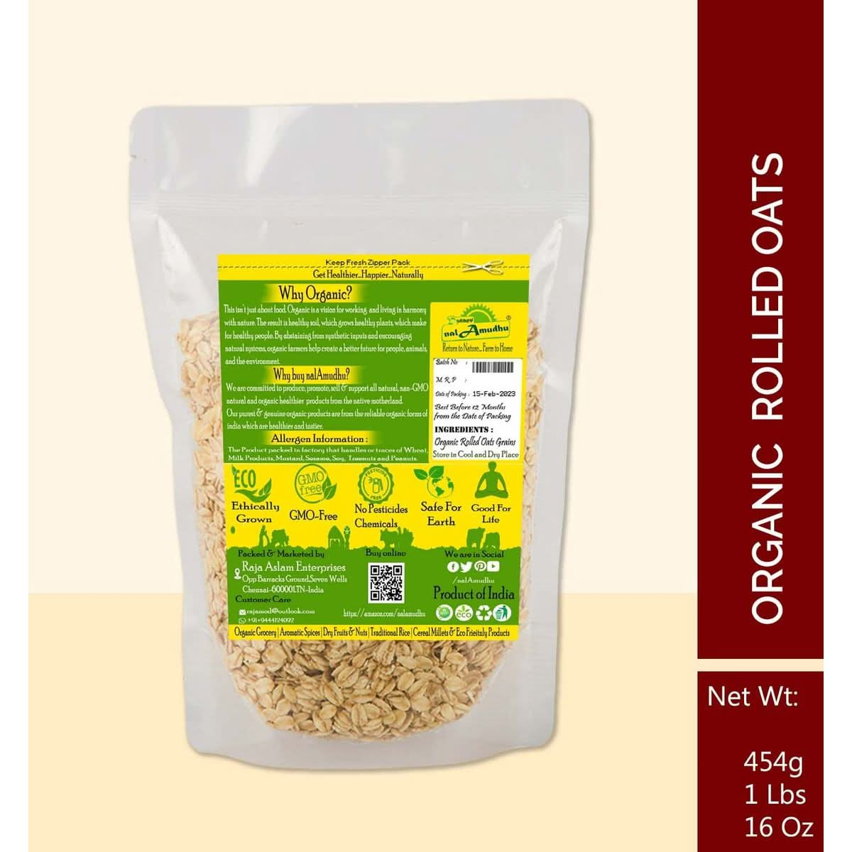 nalAmudhu Organic Gluten Free Rolled Oats 454g1 Lbs16 Oz