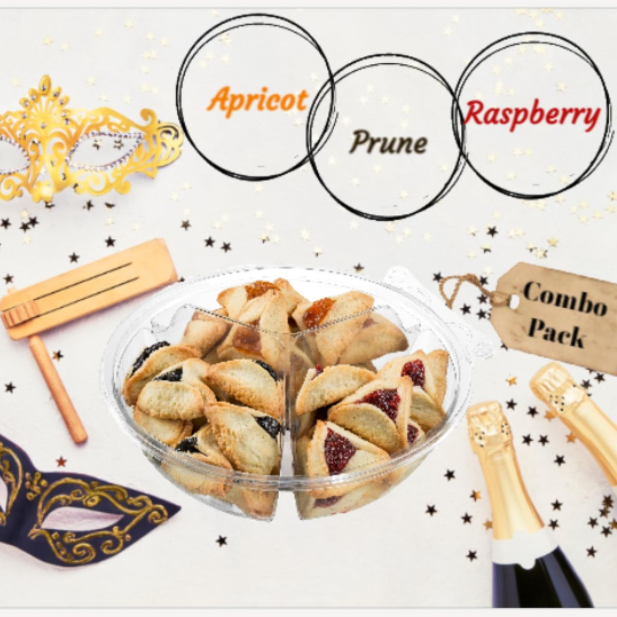 Sterns Bakery Hamentaschen Purim Gifts  Mishloach Manot  Shortbread Cookies with Apricot RaspberryPrune Filling Shalach Manos Purim Basket  Kosher Gourmet Hamentashen Cookies