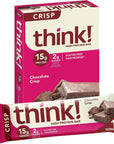 think! Protein Bars, High Protein Snacks, Gluten Free, Kosher Friendly, Chocolate Crisp, 10 Count (Packaging May Vary)