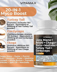 Vitamax Lions Mane Mushroom 3000mg Turkey Tail 2000mg Chaga - 60ct