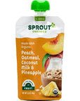 Sprout Organic Baby Food, Stage 2 Pouches, Peach Oatmeal with Coconut Milk and Pineapple, 3.5 Oz Purees (Pack of 12)