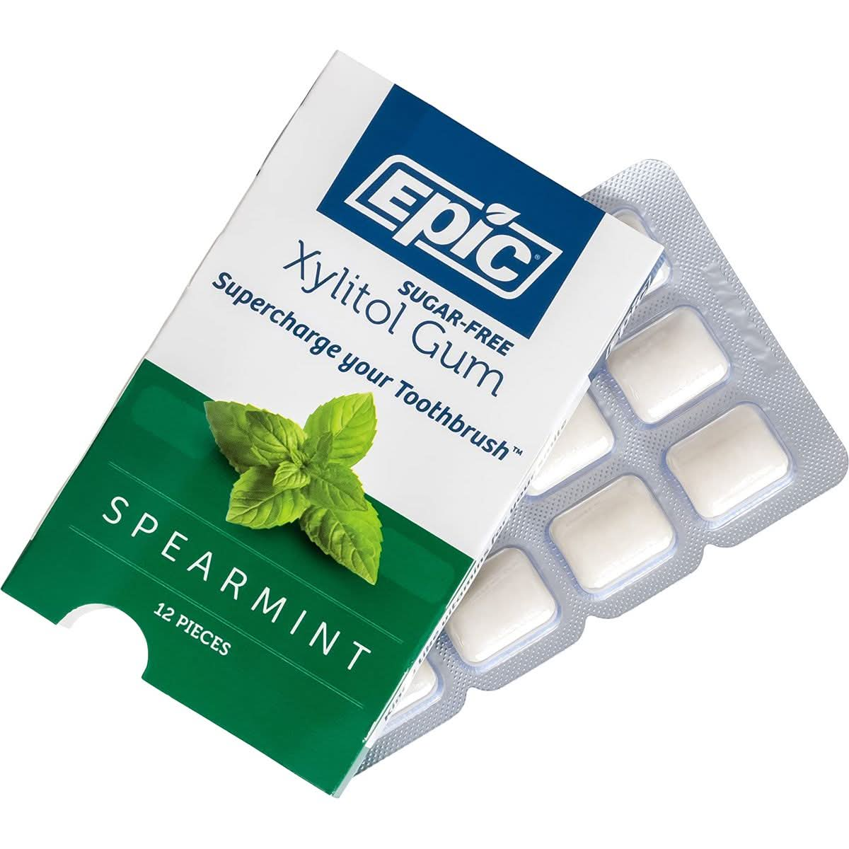 Epic Xylitol Chewing Gum  Sugar Free  Aspartame Free Chewing Gum Sweetened wXylitol for Dry Mouth  Gum Health Spearmint 12Piece Pack 12 Packs