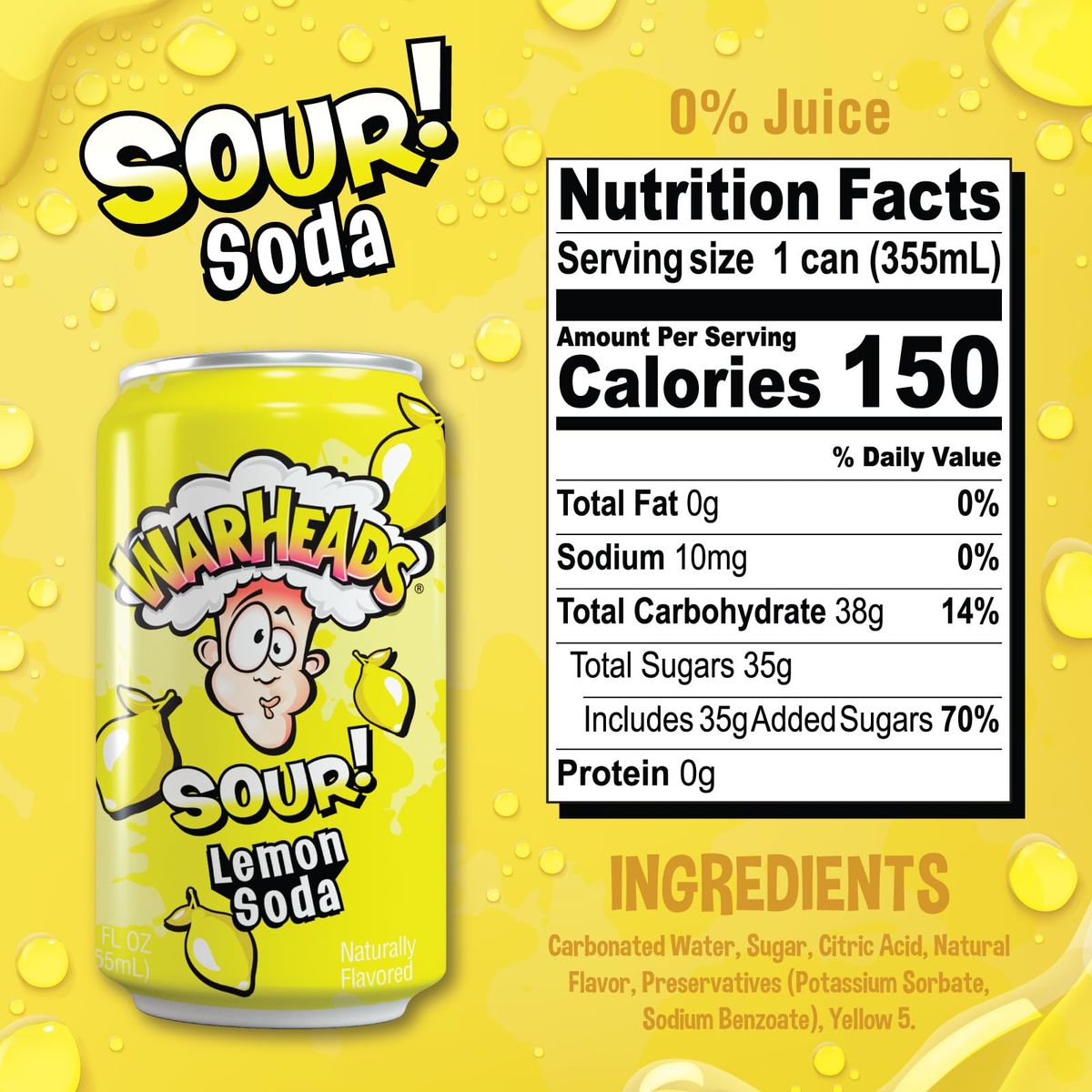 Sour Fruity Soda with Classic Warheads Flavors  Perfectly Balanced Sweet and Sour Soda  Warheads Candy Throwback Treat Soda Cocktail Mixer Pack of 12 12oz Cans Variety Pack