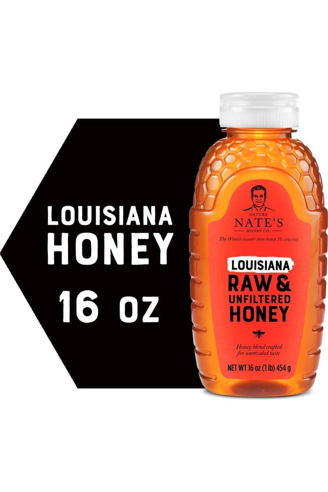 Nate&#39;s Louisiana 100% Pure, Raw &amp; Unfiltered Honey - 16 oz. Squeeze Bottle - All-natural Sweetener