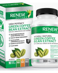 Renew Actives Coffee Bean Extract: 800mg Green Coffee Bean Extract Capsules - Vegan Green Coffee Bean Powder Extract Supplement with 50% GCA to Boost Metabolism and Energy - 90 Pills