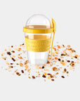 GanoOne Breakfast On the Go Cups Take and Go Yogurt Cup with Topping Cereal or Oatmeal Container Portable Lux Yogurt Cereal ToGo Container with Top Lid Granola  Fruit Compartment Yellow