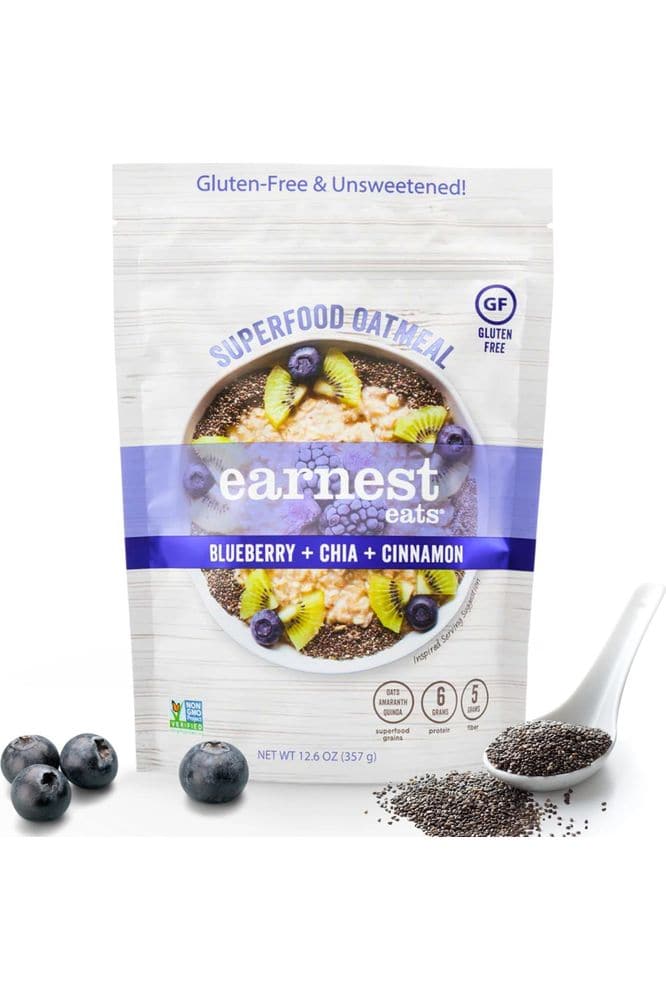 Earnest Eats Superfood Oatmeal, Hot Cereal with Quinoa, Superfood Blueberry Chia Blend, 75.6 Oz, Pack Of 6