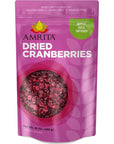 Amrita Dried Cranberries 1 lb | Sweetened with Apple Juice, Unsulfured, Gluten Free, non-GMO, No Preservatives | Packed Fresh in Resealable Bags | Fruit Snacks, Salads, Baking