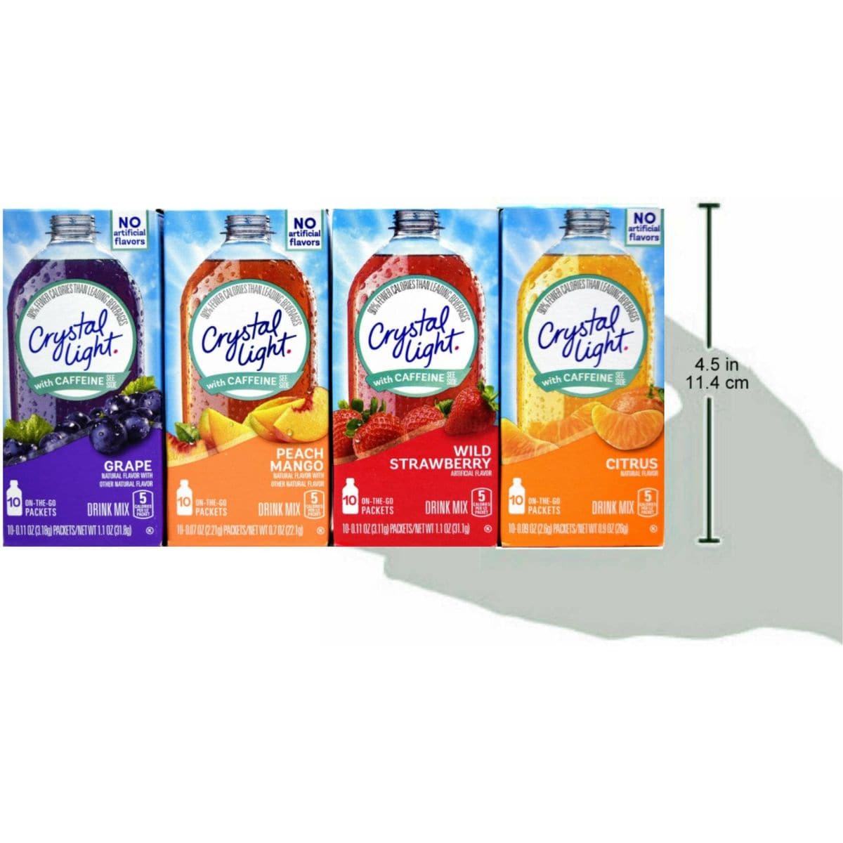 Crystal Light On The Go With Caffeine Drink Mix Variety Pack 4 Flavors 3 Boxes of Each Flavor 12 Boxes Total