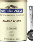 Ghirardelli Classic White Premium Frappé Mix 312 lb Can with Ghirardelli Stamped Barista Spoon