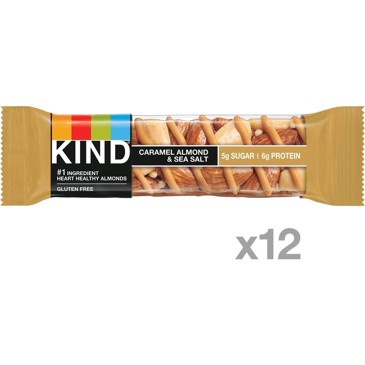 KIND Bars, Caramel Almond &amp; Sea Salt, Healthy Snacks, Gluten Free, Low Sugar, 6g Protein, 12 Count