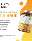 Purity Labs CLA Supplements 4500MG - Non-GMO Safflower Oil - Supports Energy, Weight Loss, Heart Health, and Muscle Health - 180 Soft gels