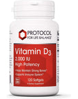 Protocol Vitamin D3 2,000 IU - Bone & Teeth Support* - Dietary Supplement for Immunity & Bone Mineralization* - Non-GMO, Halal, Keto-Friendly - 120 Softgels