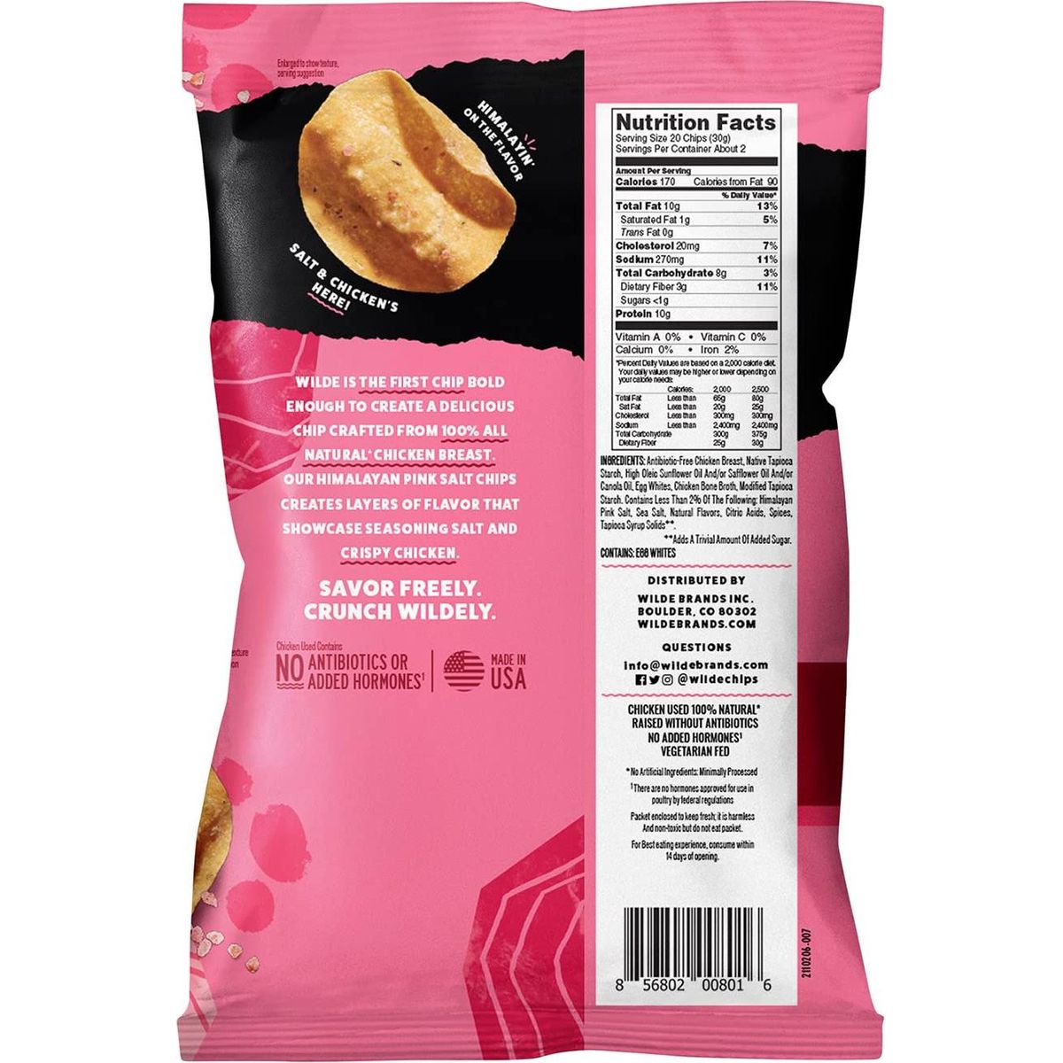 Himalayan Pink Salt Protein Chips by Wilde, Thin and Crispy, High Protein, Keto Friendly, Made with Real Ingredients, 2.25oz Bag (3 Count)