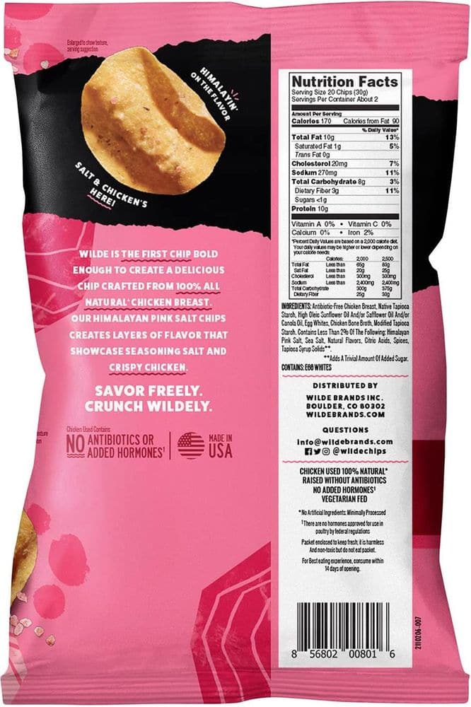 Himalayan Pink Salt Protein Chips by Wilde, Thin and Crispy, High Protein, Keto Friendly, Made with Real Ingredients, 2.25oz Bag (3 Count)