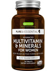 Pure & Essential Advanced Vegan Multivitamin & Minerals for Women with Iron, Methylated Folate, Clean Label, Non-GMO, Sustained Release, 60 Tablets