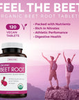 USDA Organic Beet Root Powder (120 Tablets) 1350mg Beets Per Serving with Black Pepper for Extra Absorption - Super Antioxidant and Nitrate Supplement for Athletic Performance and Stamina- No Capsules