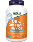 NOW Supplements, Ultra Omega-3 Molecularly Distilled and Enteric Coated, 180 Softgels