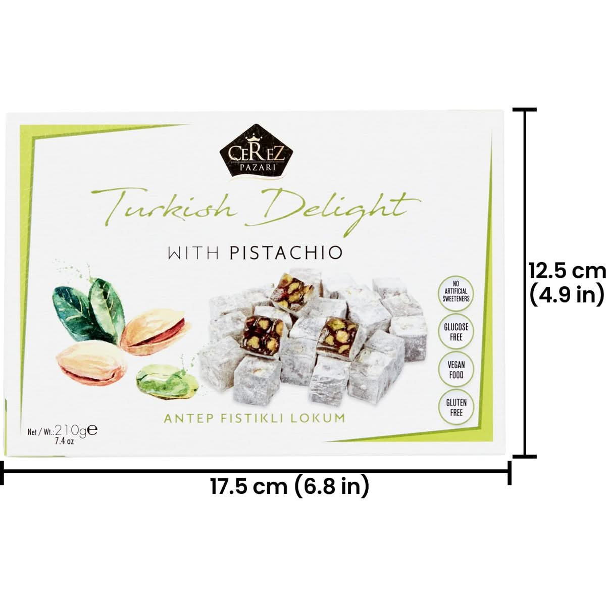 Cerez Pazari Turkish Delight Pistachio Candy Gourmet Premium Vegan Sweets Small Gift Box 74oz  Sweet Luxury Traditional Confectionery Soft Candy Dessert Glucose Free Lokum Loukoumi  Apprx35 Pcs