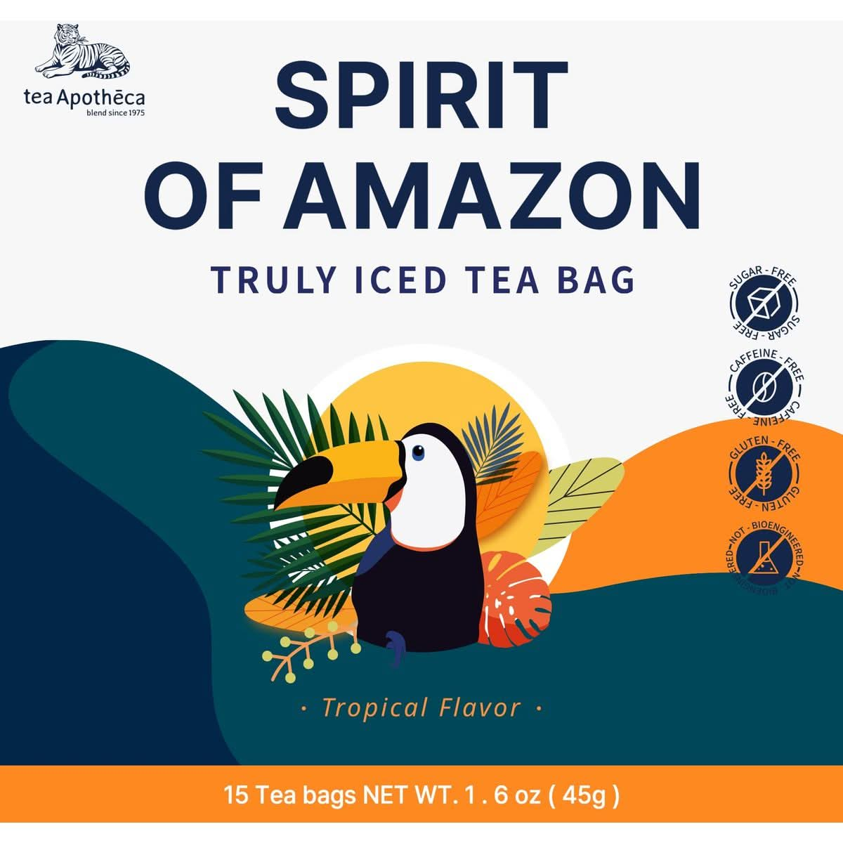 Tea Apotheca  Spirit of Amazon Iced Tea Bag  Rooibos Tangerine Peel Honeybush Monk Fruits  Refreshing Sweet Beverages Sugar Free Caffeine Free Gluten Free Herbal blending tea 15 teabags