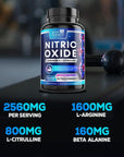 Extra Strength Nitric Oxide Supplement L Arginine 3X Strength - Citrulline Malate, AAKG, Beta Alanine - Premium Muscle Supporting Nitric Booster for Energy & Strength to Train Harder - 60 Capsules