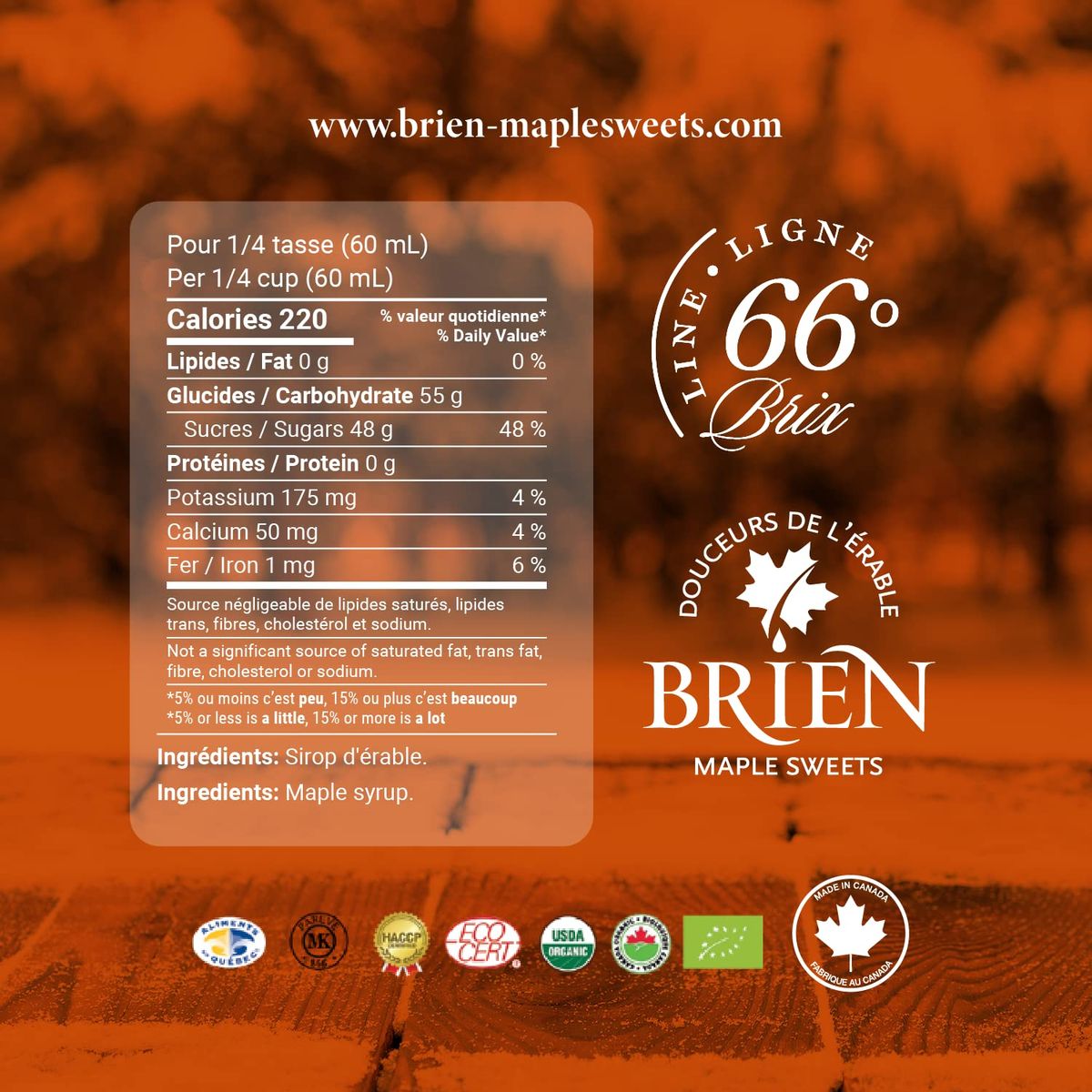 Brien 100 Pure Maple Syrup  Gluten Free Vegan Syrup  Maple Syrup Bottle  Real Maple Syrup Product From Canada  Leone Bottle 250ml  84 Ounces Leone Bottle Pack of 1