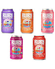 Ruby Hibiscus Organic Flavored Drinking Water Variety Pack of 5  Fresh Beverages  No Added Sugar  Blood Orange Fuji Apple Concord Grape Berry Cherry Sparkling Hibiscus  5 x 12 fl oz