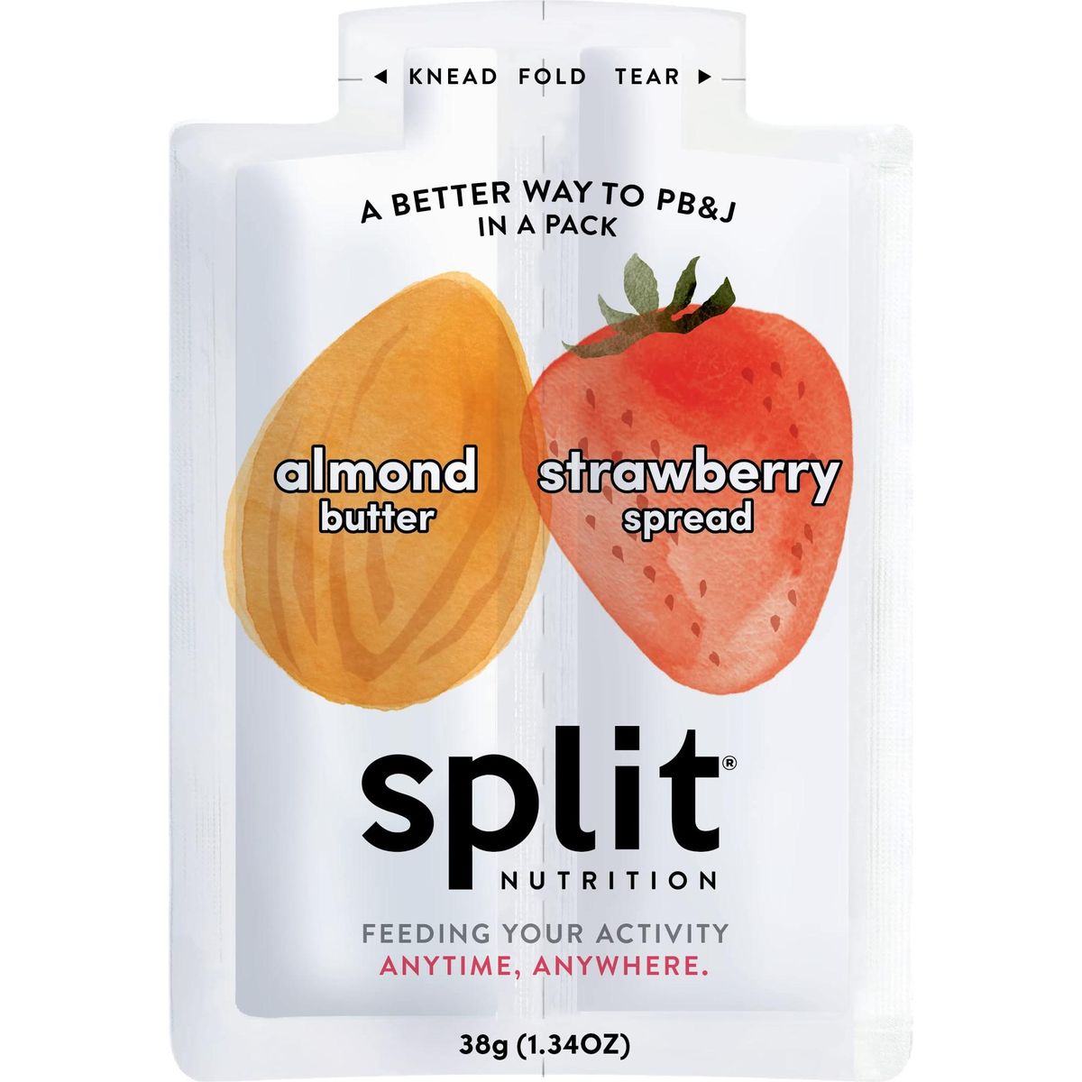 Split Nutrition Almond Butter and Strawberry Jelly Squeeze Packs - Non-GMO, Gluten Free Snack Pouch - On The Go Snack Made with Real Food - Zero Artificial Preservatives or Sweeteners (5 Pack)