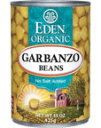 Eden Organic Garbanzo Beans Chickpeas 15 oz Can 12Pack Case No Salt Added NonGMO Gluten Free Vegan Kosher US Grown Heat and Serve Macrobiotic