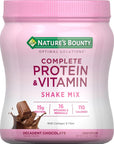 Nature's Bounty Complete Protein & Vitamin Shake Mix with Collagen & Fiber, Contains Vitamin C for Immune Health, Decadent Chocolate Flavored, 1 lb