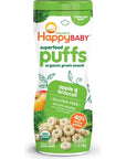 Happy Baby Organic Superfood Puffs Apple & Broccoli, 2.1 Ounce Canister Organic Baby or Toddler Snacks, Crunchy Fruit & Veggie Snack, Choline to Support Brain & Eye Health