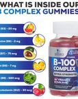 Super B Complex Gummies with Vitamin C & Folic Acid, Extra Strength Vitamin B Gummy Supplement with Niacin, B6, Folic Acid, B12, Biotin, Nature's Energy Immune Support Supplements - 60 Gummies