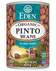 Eden Organic Pinto Beans 15 oz Can No Salt NonGMO Gluten Free Vegan Kosher US Grown Heat and Serve Macrobiotic Frijol Pinto