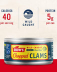 Snows Wild Caught Chopped Clams Canned 65 Ounce Pack of 12  5g Protein per Serving  Gluten Free Keto Friendly 99 Fat Free  Great for Pasta  Seafood Recipes