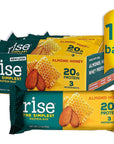 Rise Whey Protein Bars - Almond Honey | Healthy Breakfast Bar & Protein Snacks, 20g Protein, 4g Fiber, Just 3 Whole Food Ingredients, Non-GMO Healthy Snacks, Gluten-Free, Soy Free Bar, 12 Pack