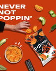 Popchips Potato Chips, Crazy Hot, 4ct 5.0oz Share Bags, Low-Calorie, Kosher and Gluten Free, Salty Snacks for Adults and Children, Never Fried, Only 4g of Fat & 120 Calories Per Serving