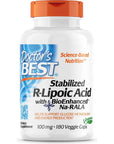 Doctor's Best Stabilized R-Lipoic Acid with BioEnhanced Na-RALA, Helps Support Glucose Metabolism and Energy Production* Non-GMO, Gluten Free, Vegan, 100 mg, 180 Count