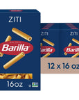 Barilla Ziti Pasta, 16 oz. Boxes (Pack of 12) - Non-GMO Pasta Made with Durum Wheat Semolina - Kosher Certified Pasta