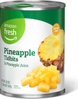 Amazon Fresh Brand Canned Pineapple Tidbits in Pineaple Juice 20 Oz Previously Happy Belly Packaging May Vary