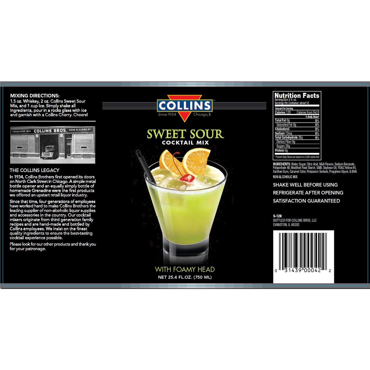 Collins Sweet and Sour Mix Made With Real Orange and Lemon Juice Classic Cocktail Recipe Ingredient Home Bar Accessories Cocktail Mixers 32 fl oz