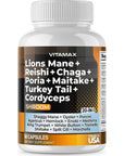 Vitamax Lions Mane Mushroom 3000mg Turkey Tail 2000mg Chaga - 60ct